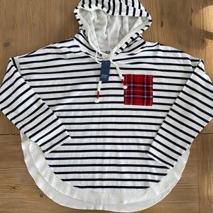 Crown & Ivy Striped Hoodie with Red Plaid Accent size large NWT